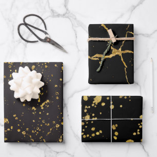 Elegantes, goldbedrucktes Muster für Splashes und  Geschenkpapier Set