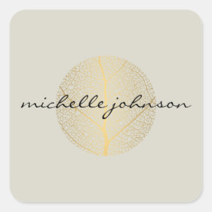Elegantes Goldblatt-Logo auf Beige Quadratischer Aufkleber