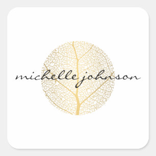Elegantes Goldblatt-Logo auf Weiß Quadratischer Aufkleber