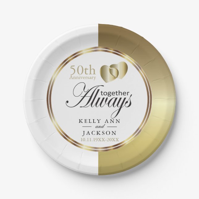 Elegantes Golden 50. Herzdesign Pappteller (Vorderseite)