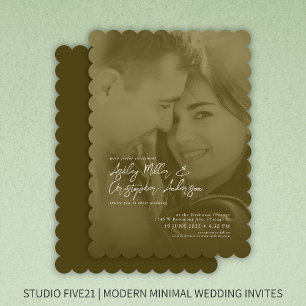 Elegantes Golden Brown Duotone Foto Wedding Einladung