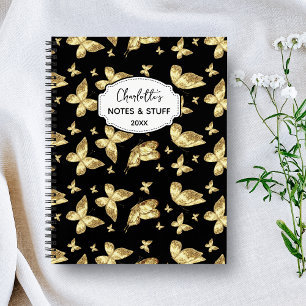 Elegantes Golden Butterfly Script Name Monogram Notizbuch