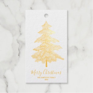 Elegantes Golden Christmas Tree Script Message Fot Geschenkanhänger