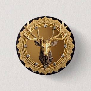 Elegantes Golden Deer Emblem mit Verziertem Rahmen Button