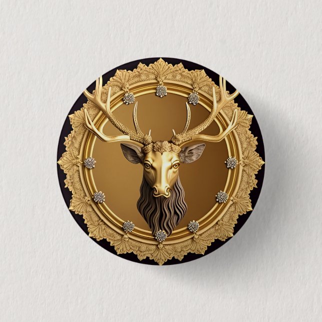 Elegantes Golden Deer Emblem mit Verziertem Rahmen Button (Vorderseite)