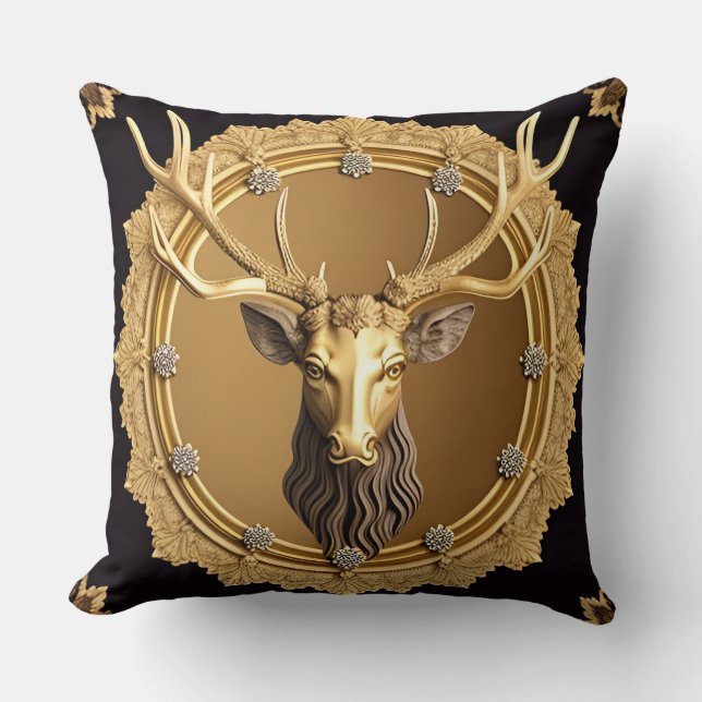Elegantes Golden Deer Emblem mit Verziertem Rahmen Kissen (Vorderseite)
