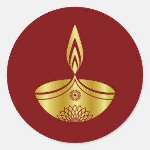 Elegantes Golden Diwali Lampendesign Runder Aufkleber