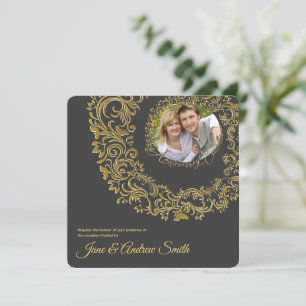 Elegantes Golden Floral Foto Jahrestag Save The Date