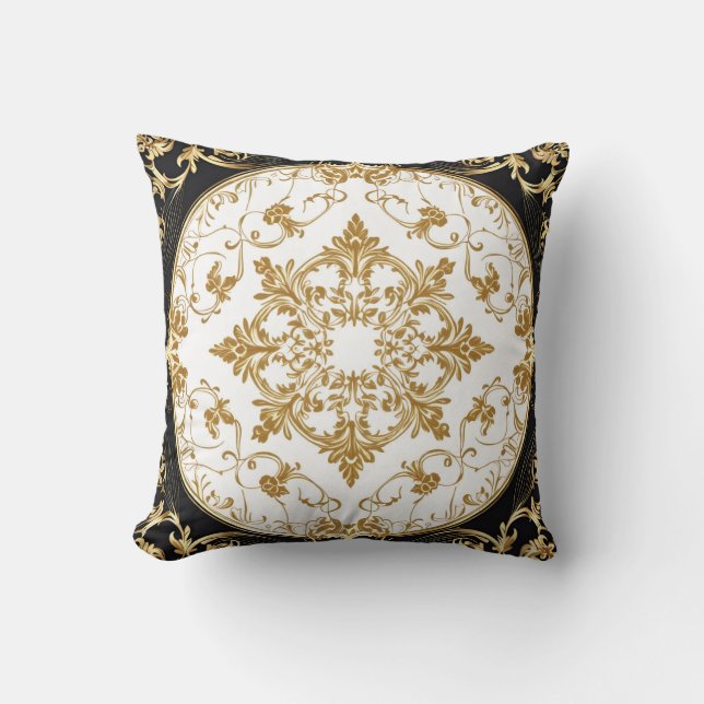 Elegantes Golden Floral Ornament Kissen (Vorderseite)