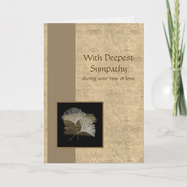Elegantes Golden Ginkgo Tieftes Beileid Karte (Vorderseite)