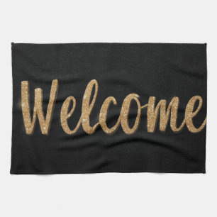 Elegantes Golden Glitzer "Welcome" Design Geschirrtuch