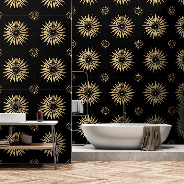 Elegantes Golden Golden Black Modernes Muster Tapete (Badezimmer)