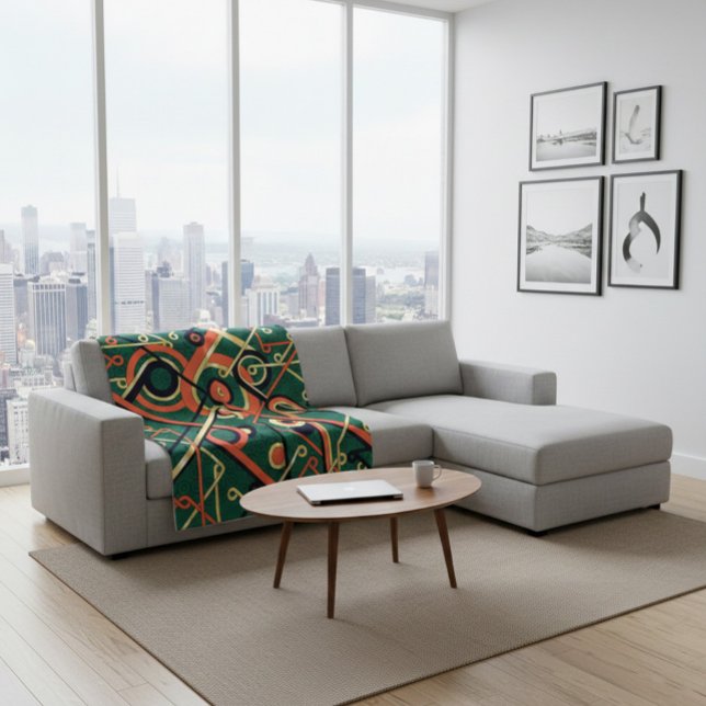 Elegantes Golden & Green Art Deco Geometrische Dec Fleecedecke (Von Creator hochgeladen)