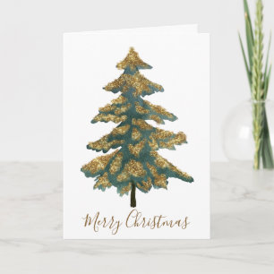 Elegantes Golden Green Merry Christmas Tree Foto Feiertagskarte