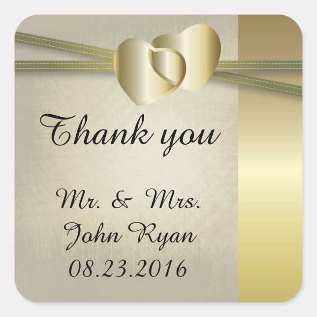 Elegantes Golden Hearts Design Quadratischer Aufkleber (Vorderseite)