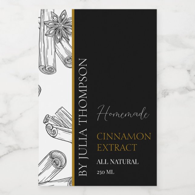 Elegantes Golden Homemade Cinnamon Extract Label Weinetikett (Einzelnes Label)