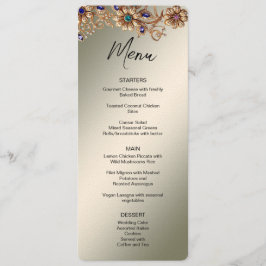 Elegantes Golden Jewel Blume Wedding Menu Menükarte