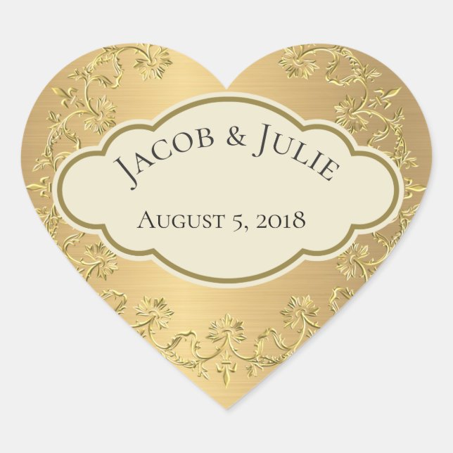 Elegantes Golden Metallic Gold Leaf Herzdesign Herz-Aufkleber (Vorderseite)