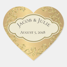 Elegantes Golden Metallic Gold Leaf Herzdesign Herz-Aufkleber