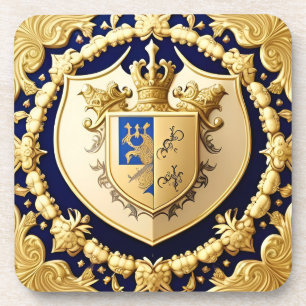 Elegantes Golden Ornamental-Wappen mit Schild Getränkeuntersetzer