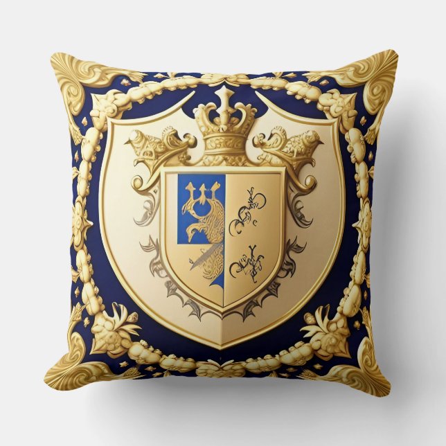 Elegantes Golden Ornamental-Wappen mit Schild Kissen (Vorderseite)