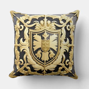 Elegantes Golden Ornamental-Wappen mit Schild Kissen
