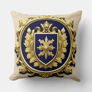 Elegantes Golden Ornamental-Wappen mit Schild Kissen