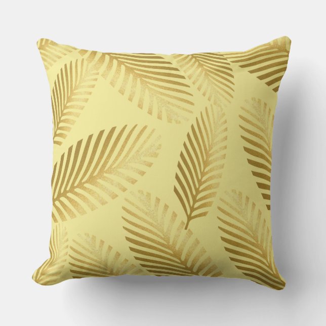 Elegantes Golden Palm Leaf Muster Kissen Kissen (Vorderseite)
