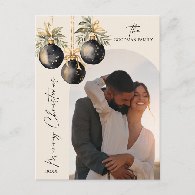 Elegantes Golden Schwarzes Foto Feiertagspostkarte (Vorderseite)