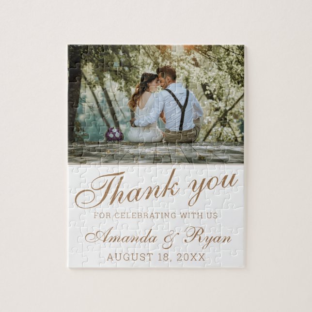 Elegantes Golden Script Foto Hochzeit Vielen Dank Puzzle (Vertikal)