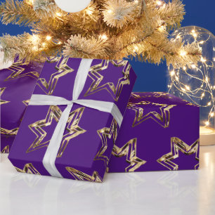 Elegantes Golden Stars Muster Lila Weihnachten Geschenkpapier