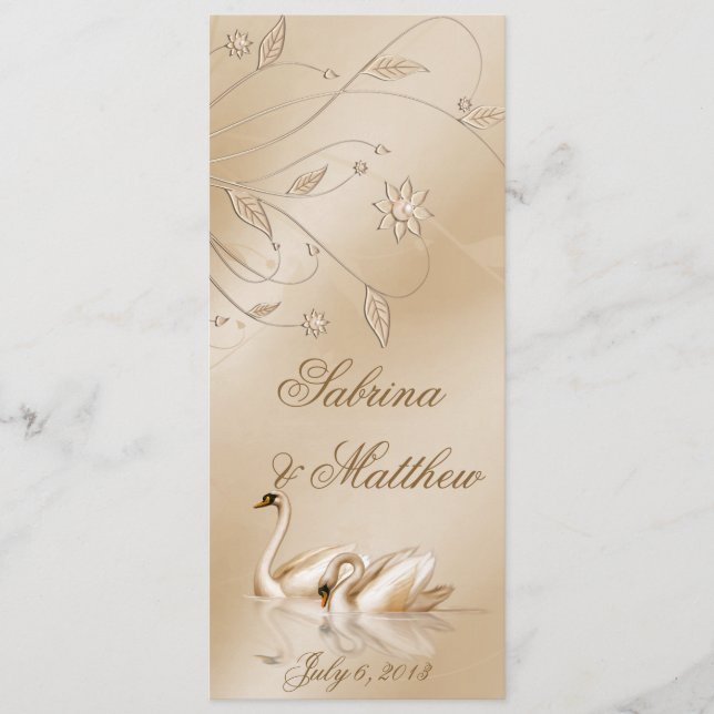 Elegantes Golden Swans Formal Wedding Program Gebe Programm (Vorderseite)