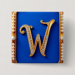 Elegantes Golden W Monogramm mit Perlen dekoriert Button
