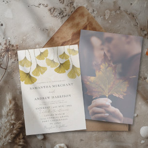 Elegantes Golden Watercolor Ginkgo-Blatt Hochzeit Einladung