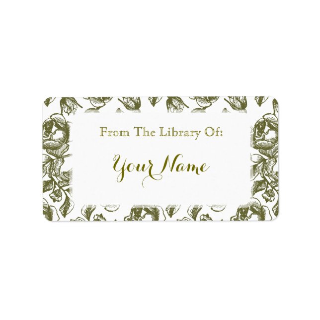 Elegantes Golden White Rose Etching Buchzeichen La Adressaufkleber (Vorne)