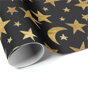 Elegantes Goldene Sterne und Moon Wrapping Paper Geschenkpapier