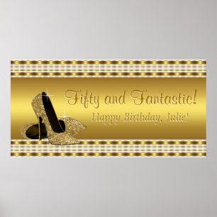 Elegantes Goldener-High-Heel-Geburtstagsfeier-Bann Poster