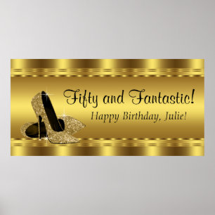 Elegantes Goldener High Heel Geburtstagsfeier-Bann Poster