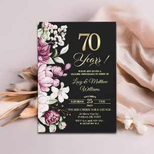 Elegantes goldenes 70. Hochzeitsjubiläum im Blumen Einladung