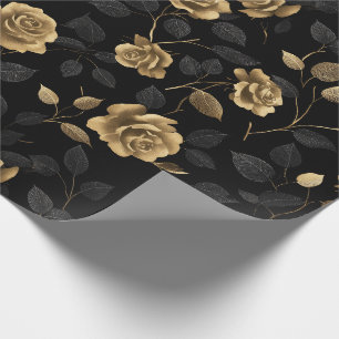 Elegantes goldenes Akzent-Rose schwarzes Blumenmus Geschenkpapier