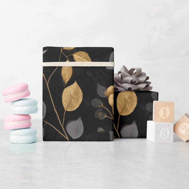 Elegantes goldenes Akzent-Rose schwarzes Blumenmus Geschenkpapier (Babyparty)