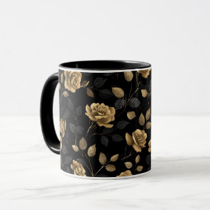 Elegantes goldenes Akzent-Rose schwarzes Blumenmus Tasse