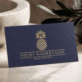 Elegantes goldenes Ananas-Logo auf Dusky Blue Visitenkarte