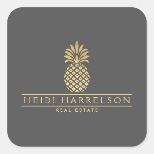 Elegantes Goldenes Ananas-Logo auf Grau Quadratischer Aufkleber