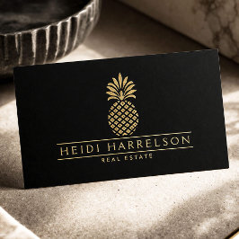 Elegantes Goldenes Ananas-Logo auf Schwarz Visitenkarte