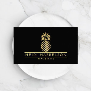Elegantes Goldenes Ananas-Logo auf Schwarz Visitenkarte