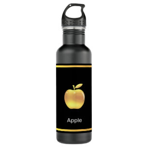 Elegantes Goldenes Apfelbild mit individuellem Tex Edelstahlflasche