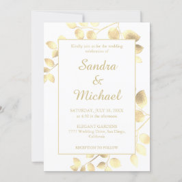 Elegantes, goldenes Blätter Hochzeit Einladung