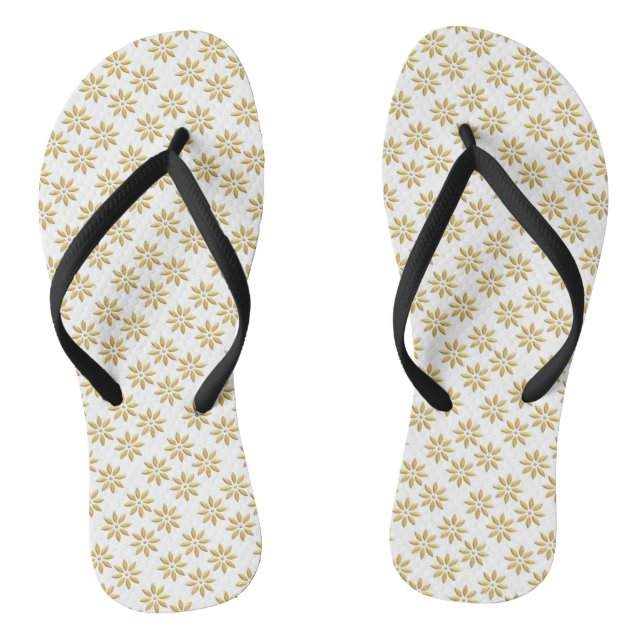 Elegantes goldenes Blume-Muster weiß Flip Flops (Fußbett)