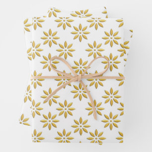 Elegantes goldenes Blume-Muster weiß Geschenkpapier Set